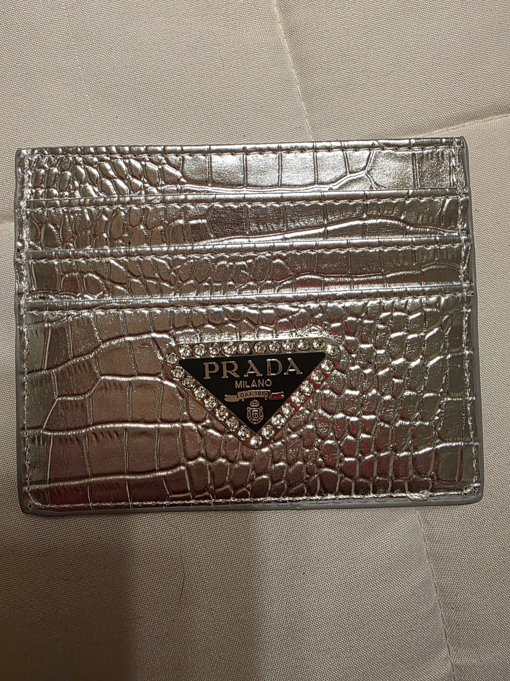 Prada Milano Silver Croc-Embossed Card Holder